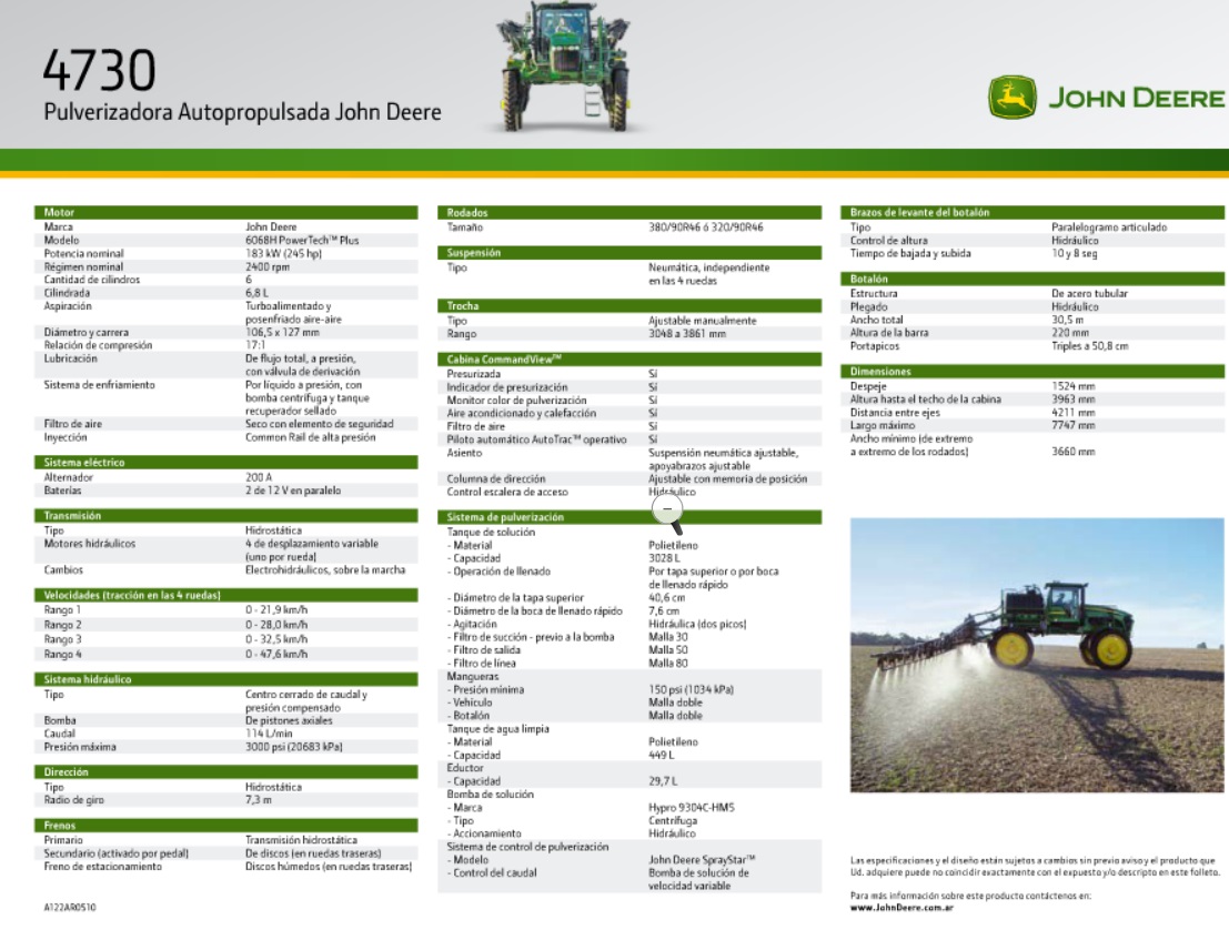 Pulverizadora John Deere 4730 Maquinac